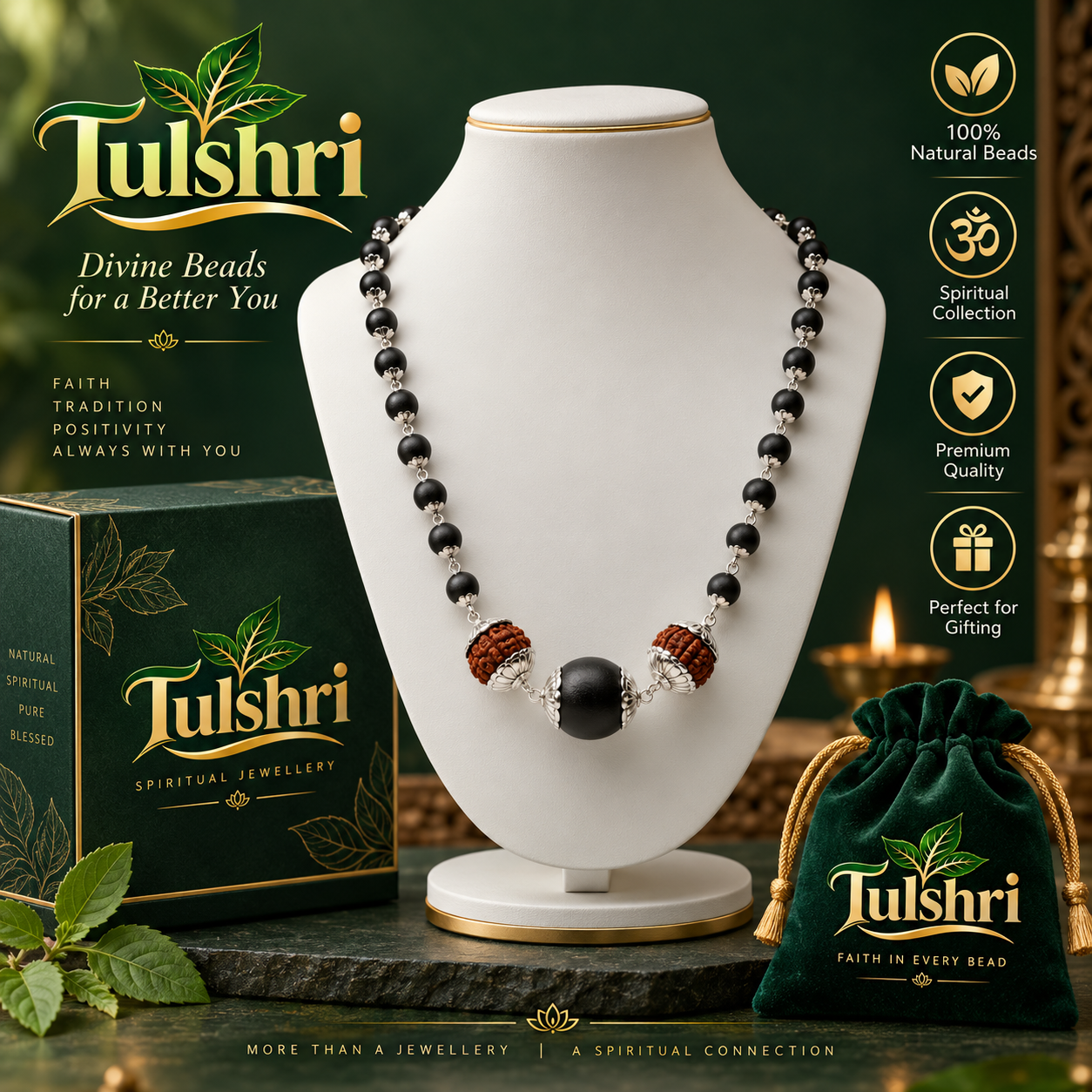 Karungali & Rudraksha Bead Cap Mala — Protection, Focus & Energy